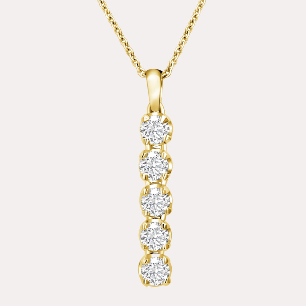 5 Stone Diamond Drop Pendant Necklace In 18K Yellow Gold 
