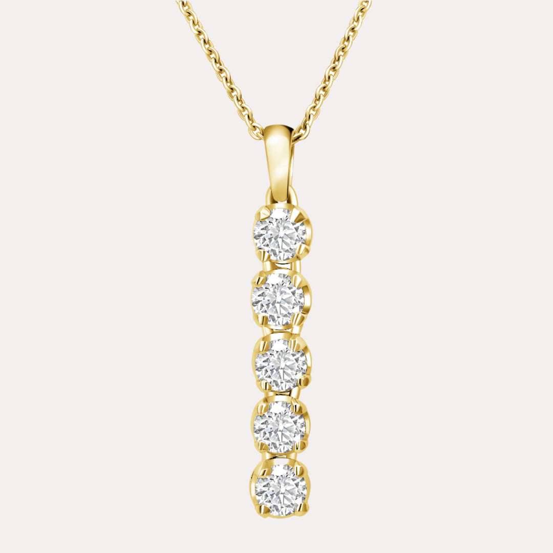 5 Stone Diamond Drop Pendant Necklace In 18K Yellow Gold 