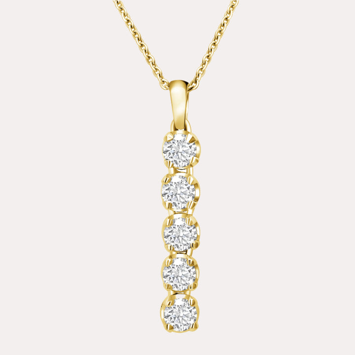 5 Stone Diamond Drop Pendant Necklace In 18K Yellow Gold 