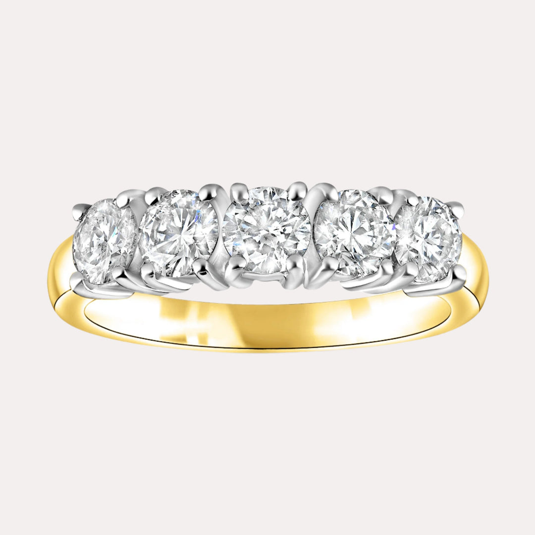 5 Stone Single Gallery Diamond Ring  In 18K Yellow And White Gold