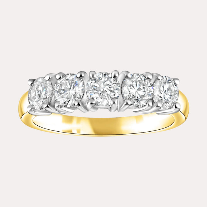 5 Stone Single Gallery Diamond Ring  In 18K Yellow And White Gold