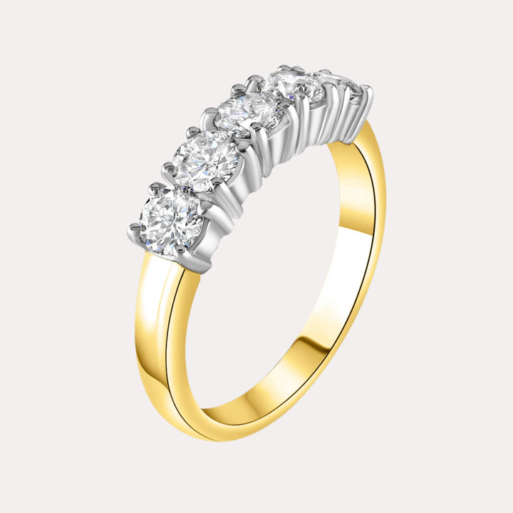5 Stone Single Gallery Diamond Ring  In 18K Yellow And White Gold