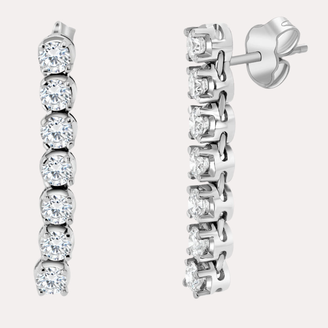 7 Stone Diamond Drop Earrings In 18K Gold - The Jewelyst. - 7 Stone Diamond Drop Earrings In 18K Gold