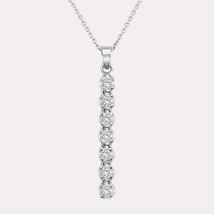 7 Stone Diamond Drop Pendant Necklace In 18K White Gold