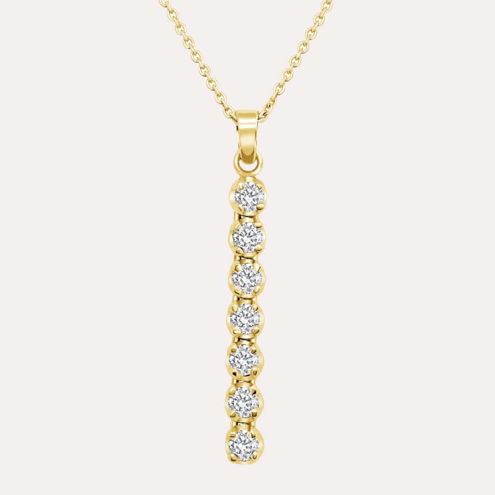 7 Stone Diamond Drop Pendant Necklace In 18K Yellow Gold 