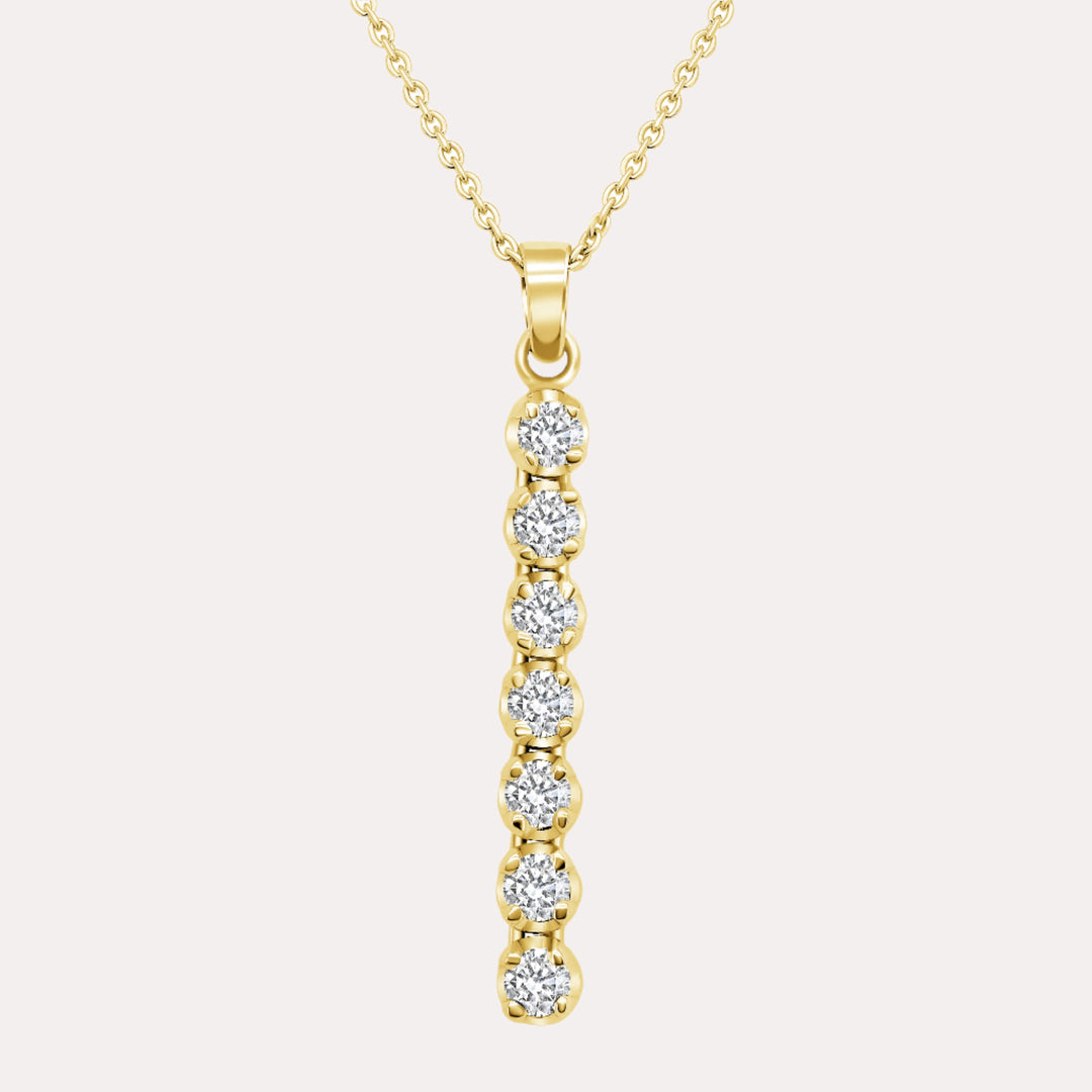 7 Stone Diamond Drop Pendant Necklace In 18K Yellow Gold 