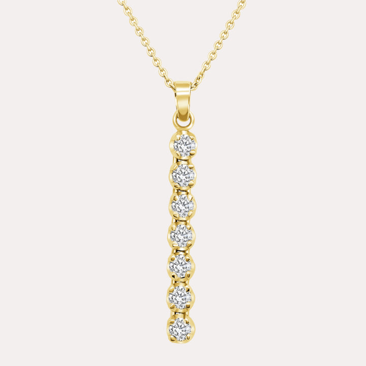 7 Stone Diamond Drop Pendant Necklace In 18K Yellow Gold 