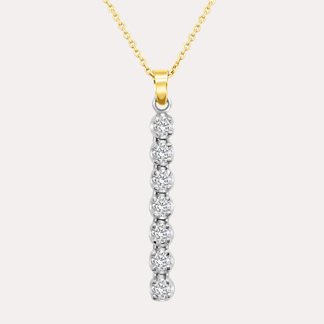 7 Stone Diamond Drop Pendant Necklace In 18K Yellow & White Gold 