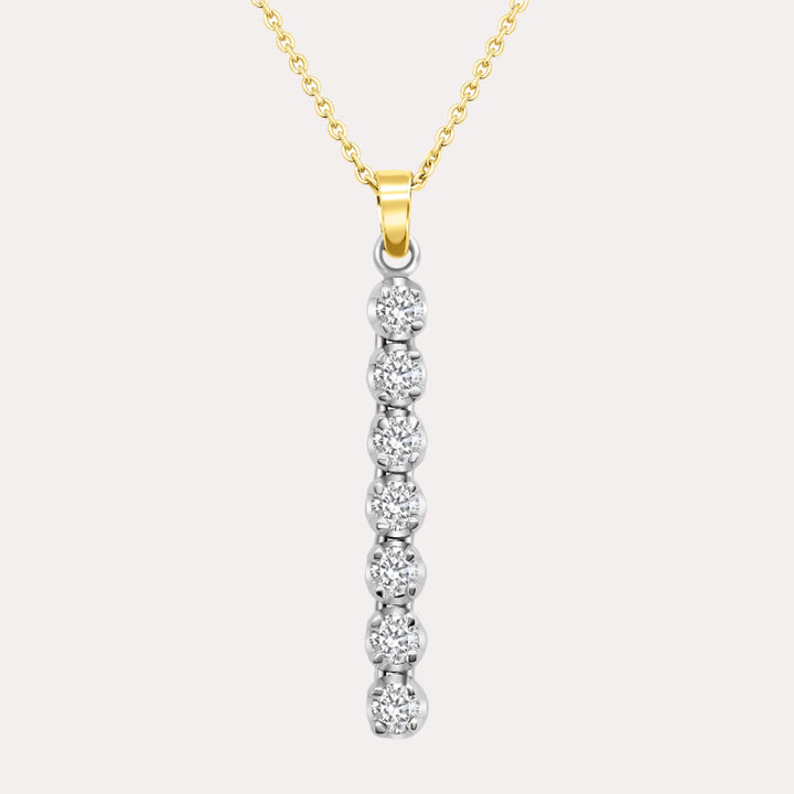 7 Stone Diamond Drop Pendant Necklace In 18K Yellow & White Gold 
