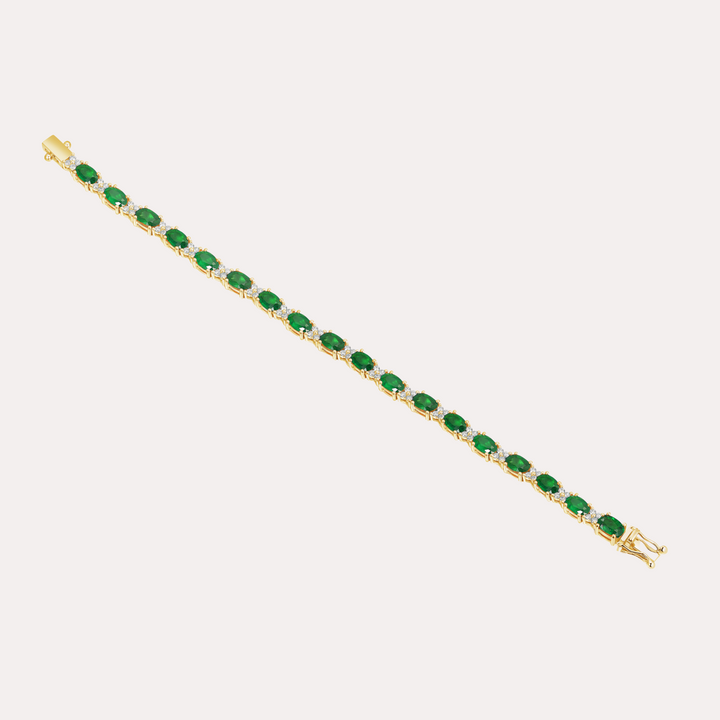 Oval Blue Sapphire & Round Brilliant Cut Tennis Bracelet In 18K Gold