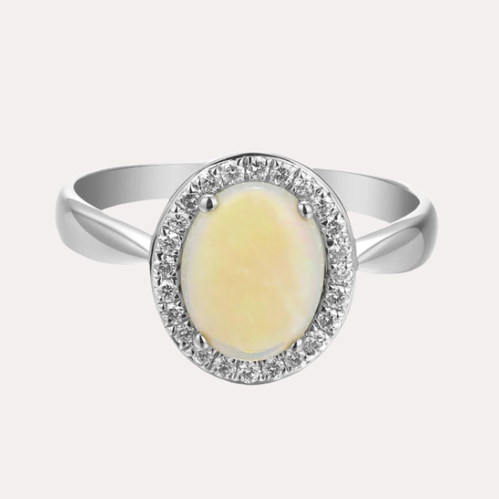 Oval Opal & Diamond Grain Set Halo Ring