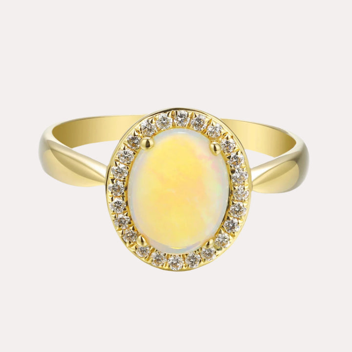 Oval Opal & Diamond Grain Set Halo Ring