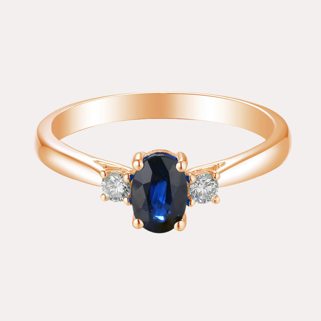 Oval Blue Sapphire & Round Diamond 3 Stone Ring