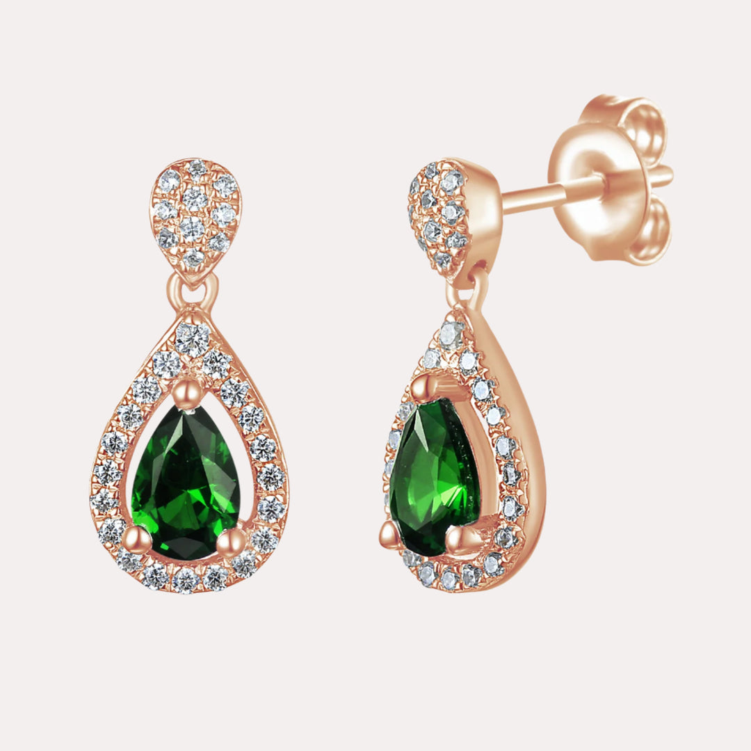 Pear Shape Emerald Halo Drop Earrings In 18K Gold