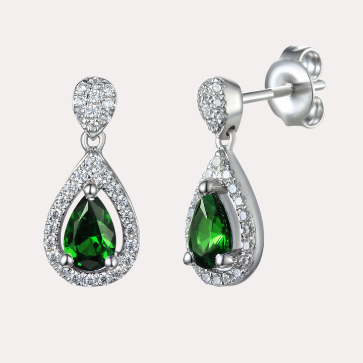 Pear Shape Emerald Halo Drop Earrings In 18K Gold