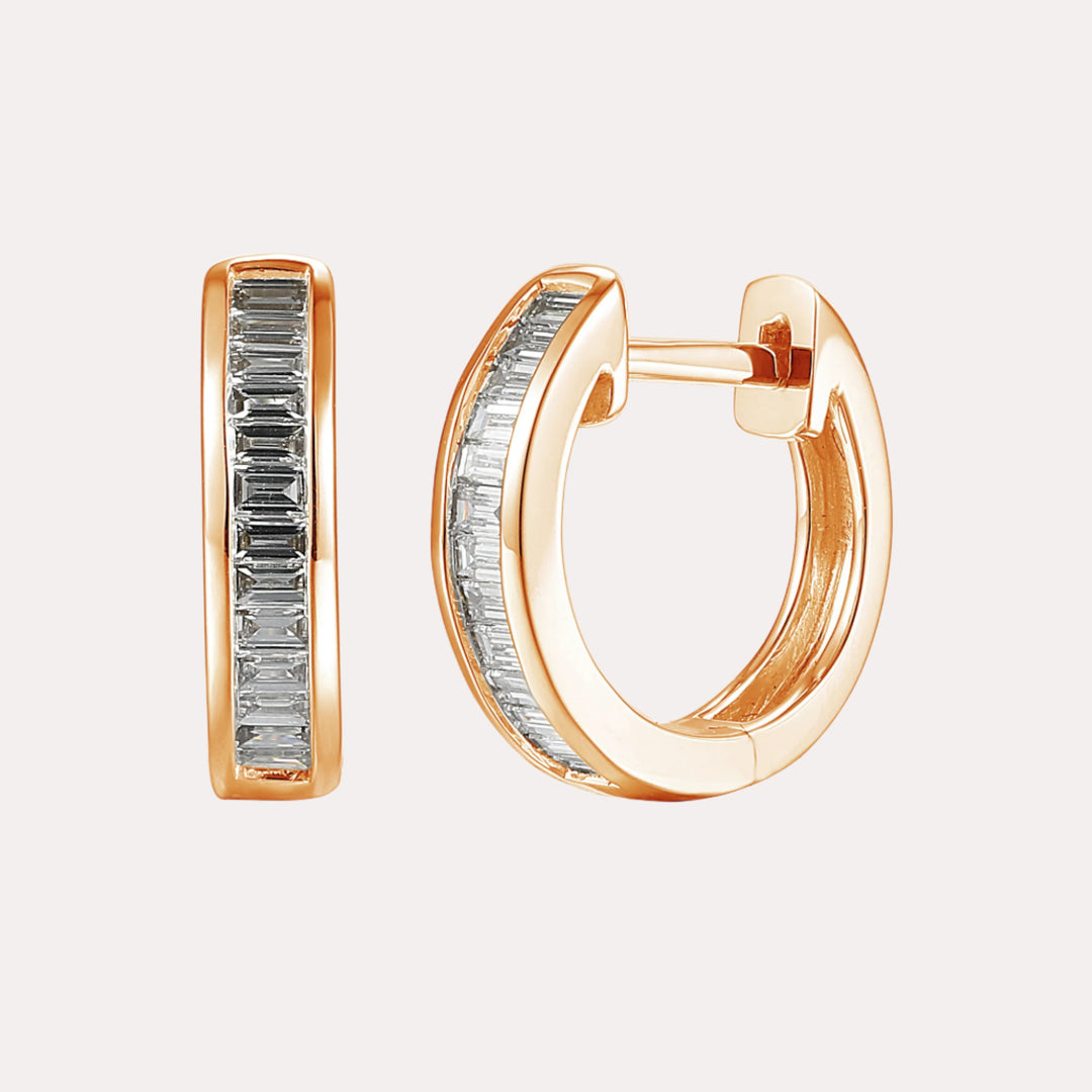 Channel Set Baguette Diamond Huggies In 18K Gold