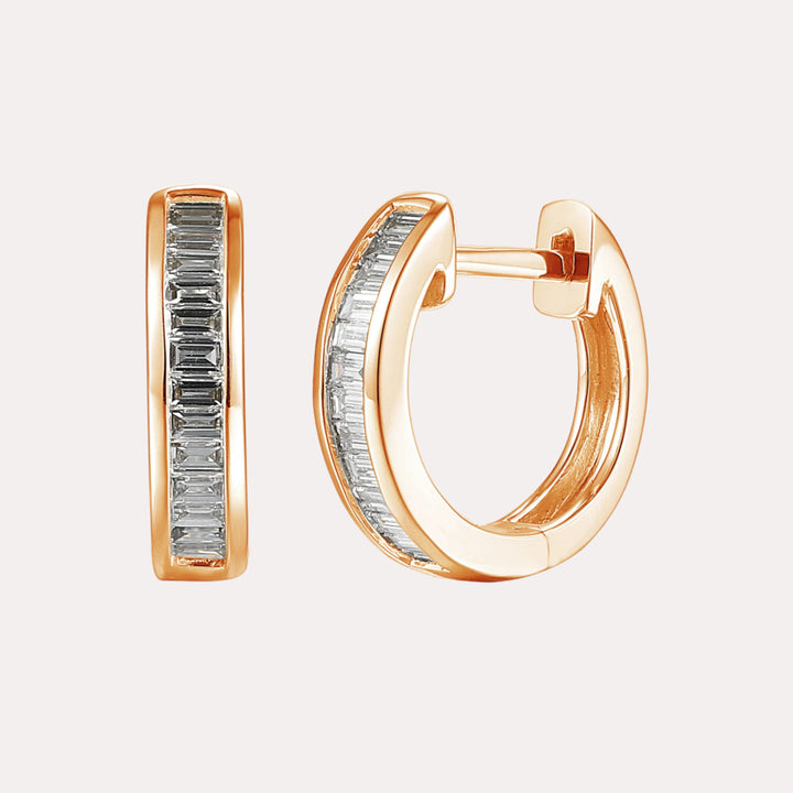 Channel Set Baguette Diamond Huggies In 18K Gold