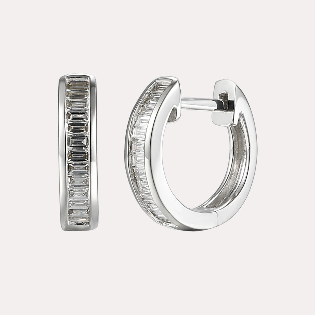 Channel Set Baguette Diamond Huggies In 18K Gold
