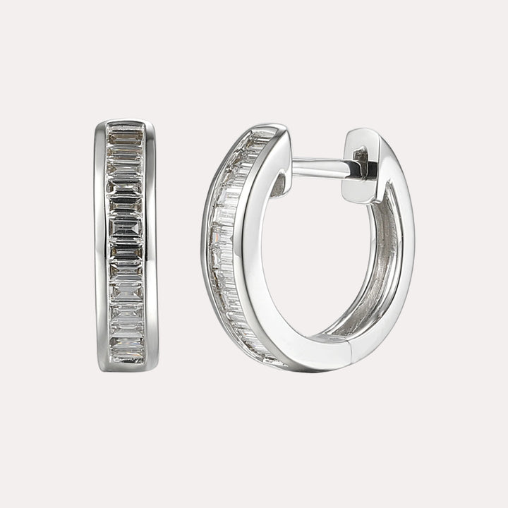 Channel Set Baguette Diamond Huggies In 18K Gold