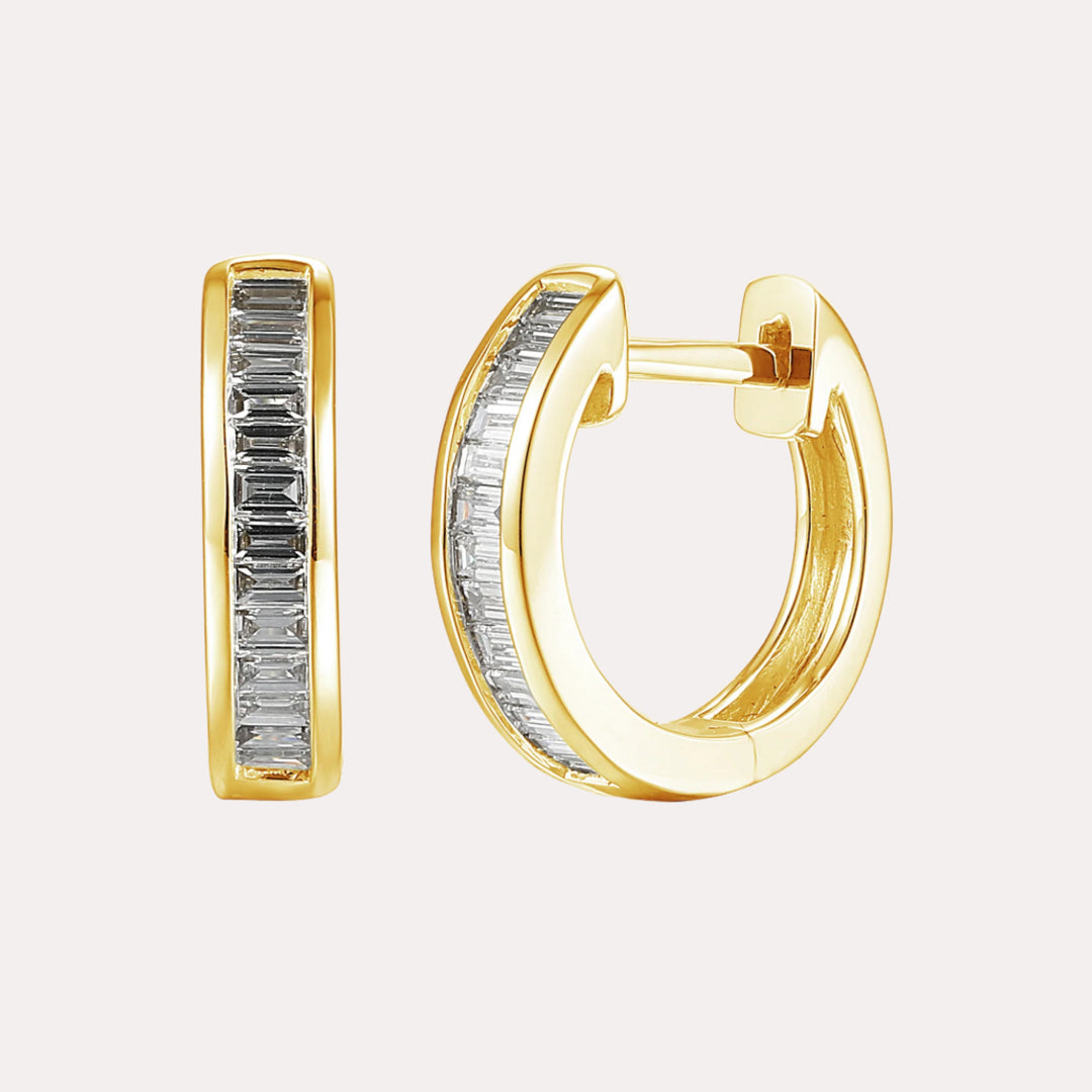 Channel Set Baguette Diamond Huggies In 18K Gold
