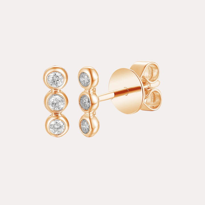 3 Stone Rubover Bubble Diamond Stud Earrings In 18K Gold
