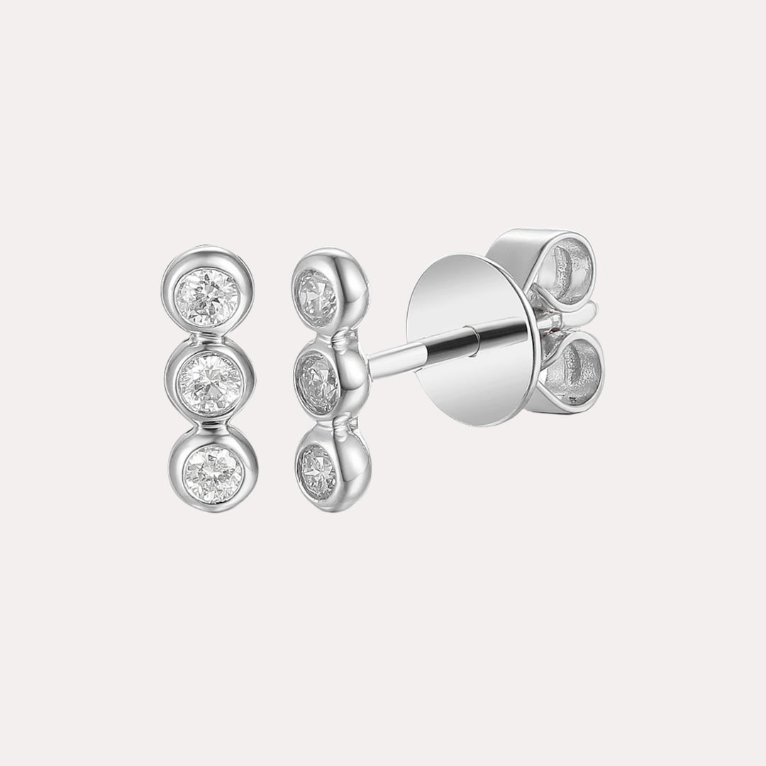 3 Stone Rubover Bubble Diamond Stud Earrings In 18K Gold