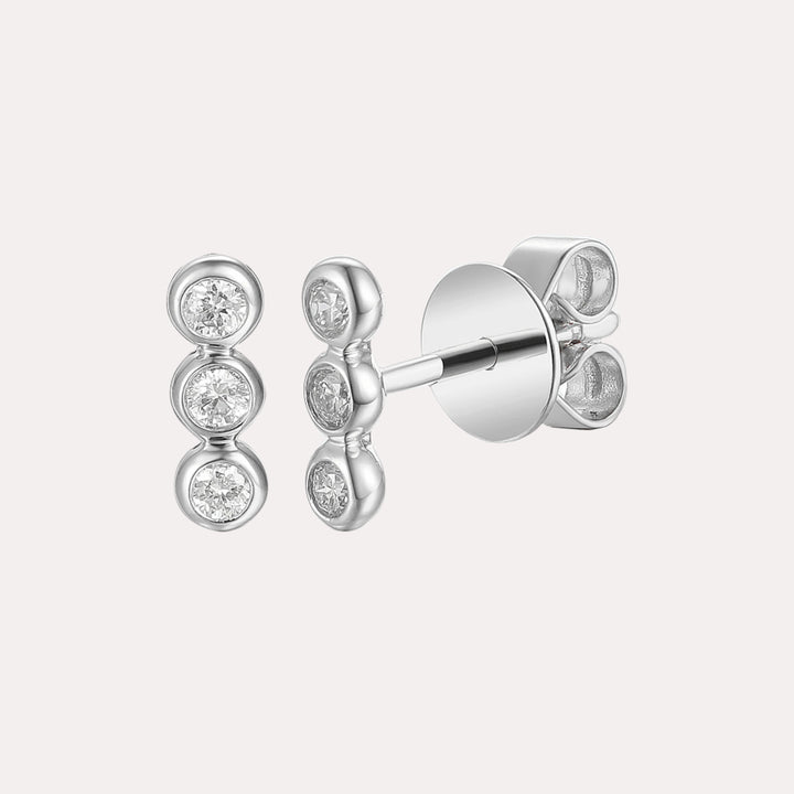3 Stone Rubover Bubble Diamond Stud Earrings In 18K Gold