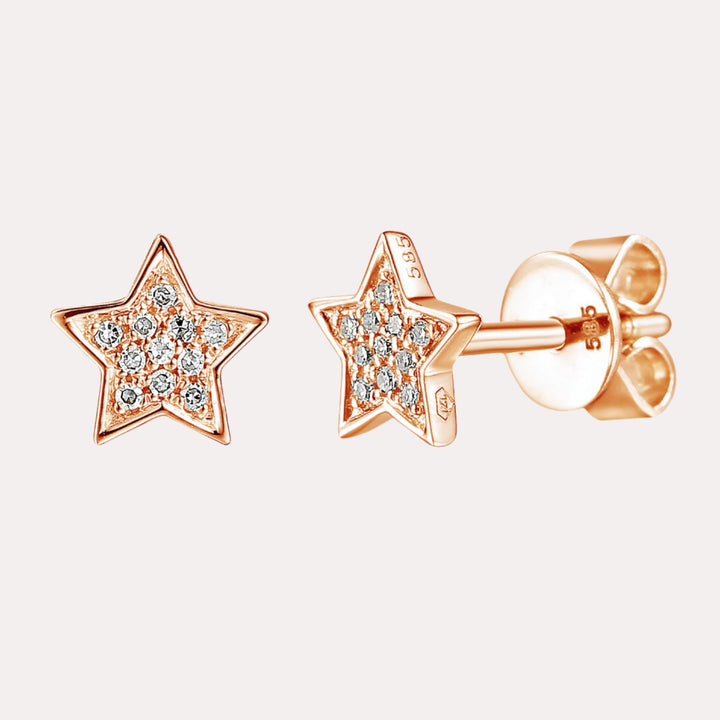 Star Shape Pavé Diamond Stud Earrings In 18K Gold