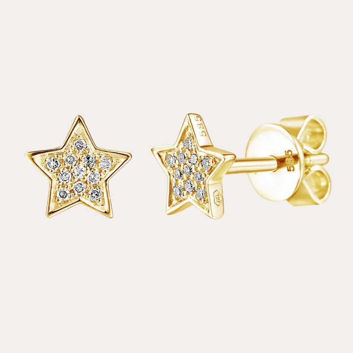 Star Shape Pavé Diamond Stud Earrings In 18K Gold