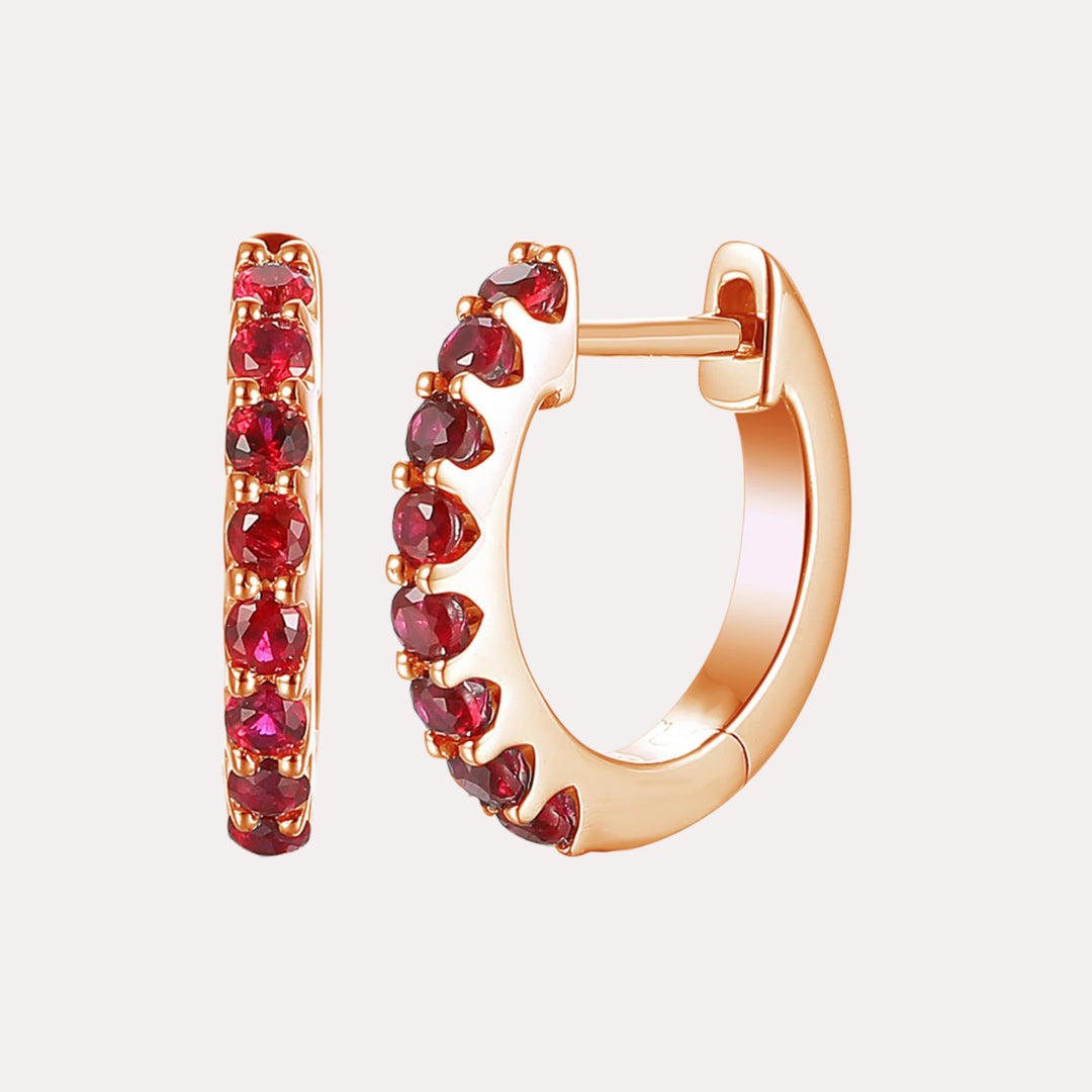 Claw Set Ruby Huggies In 18K Gold