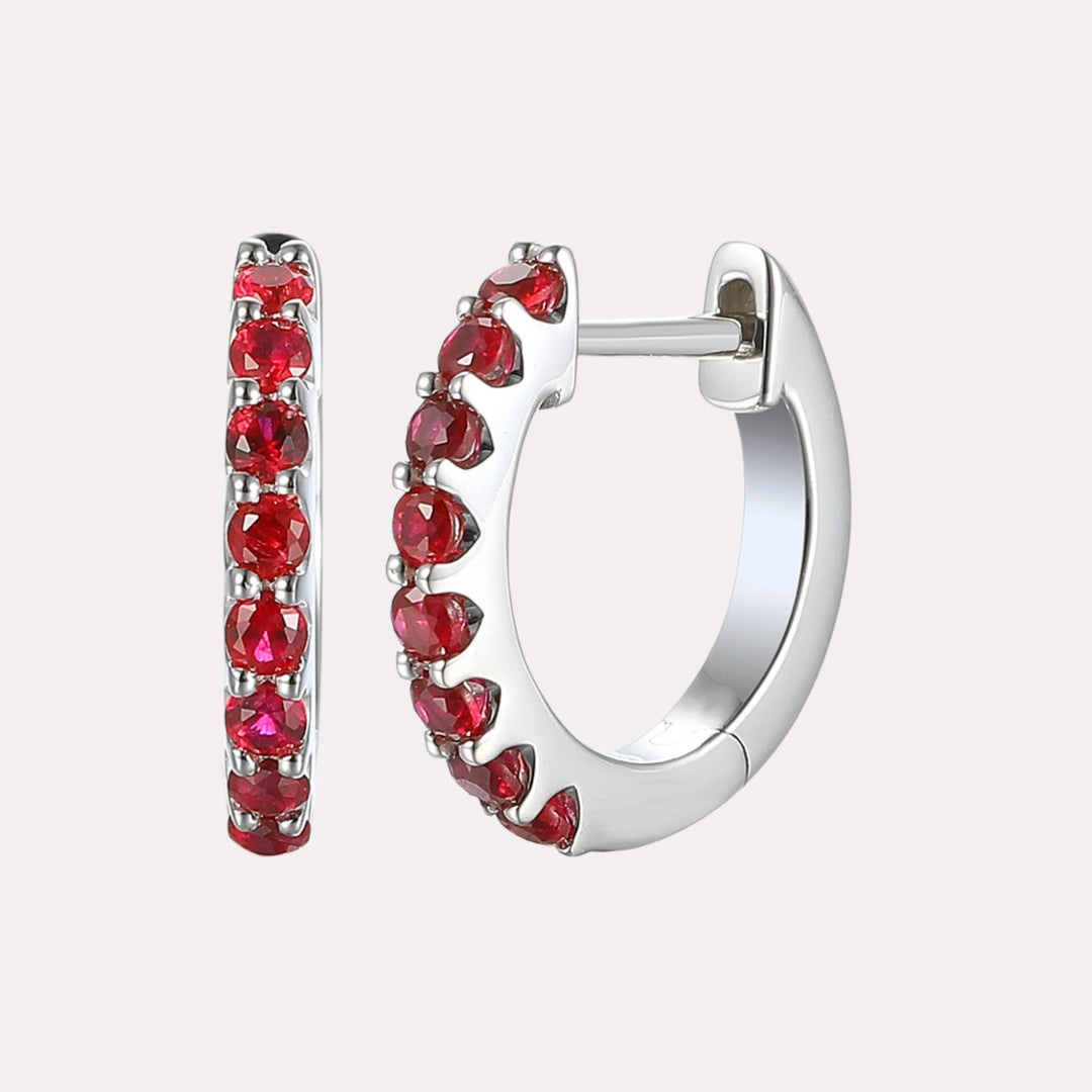 Claw Set Ruby Huggies In 18K Gold