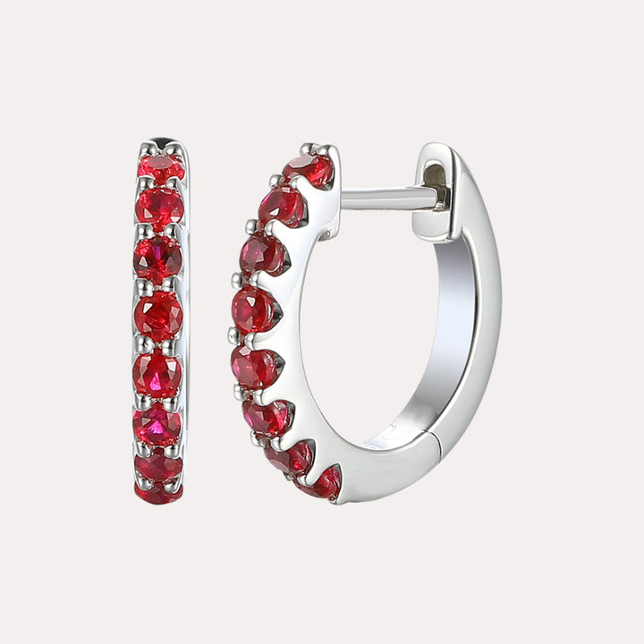 Claw Set Ruby Huggies In 18K Gold