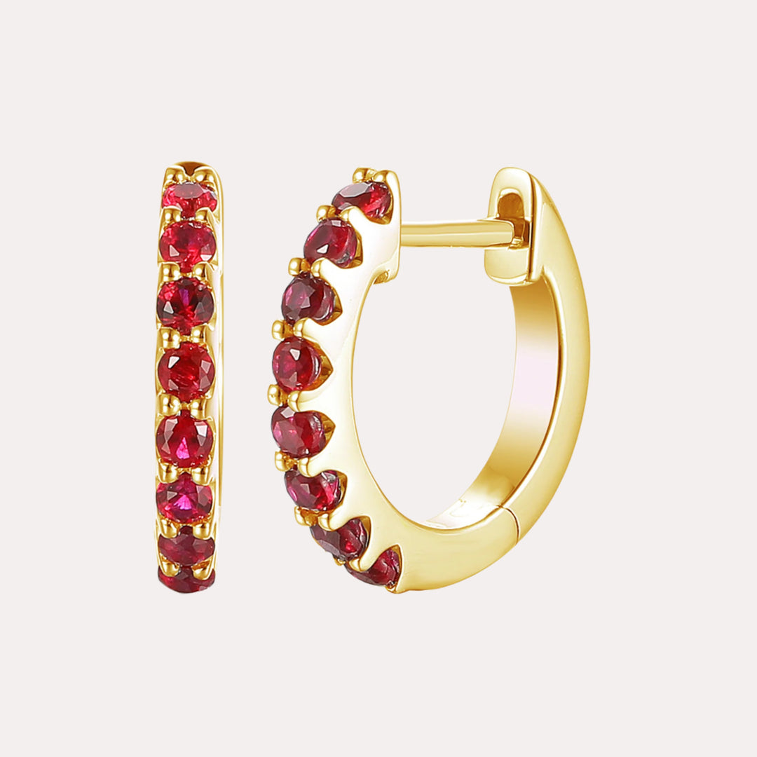 Claw Set Ruby Huggies In 18K Gold