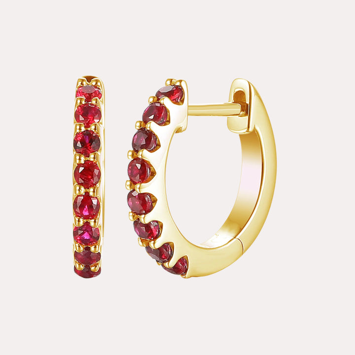 Claw Set Ruby Huggies In 18K Gold