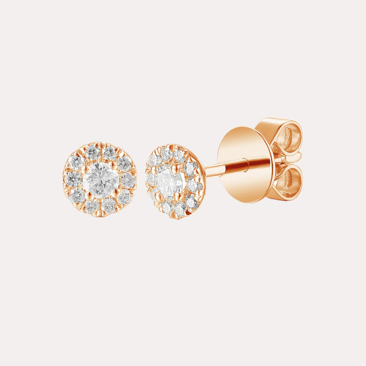 Round Diamond Halo Stud Earrings In 18K Gold