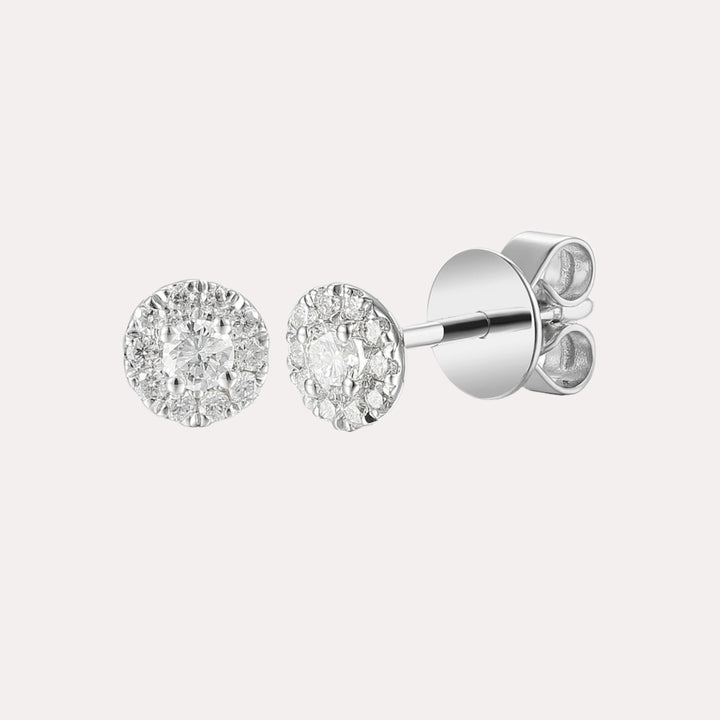 Round Diamond Halo Stud Earrings In 18K Gold