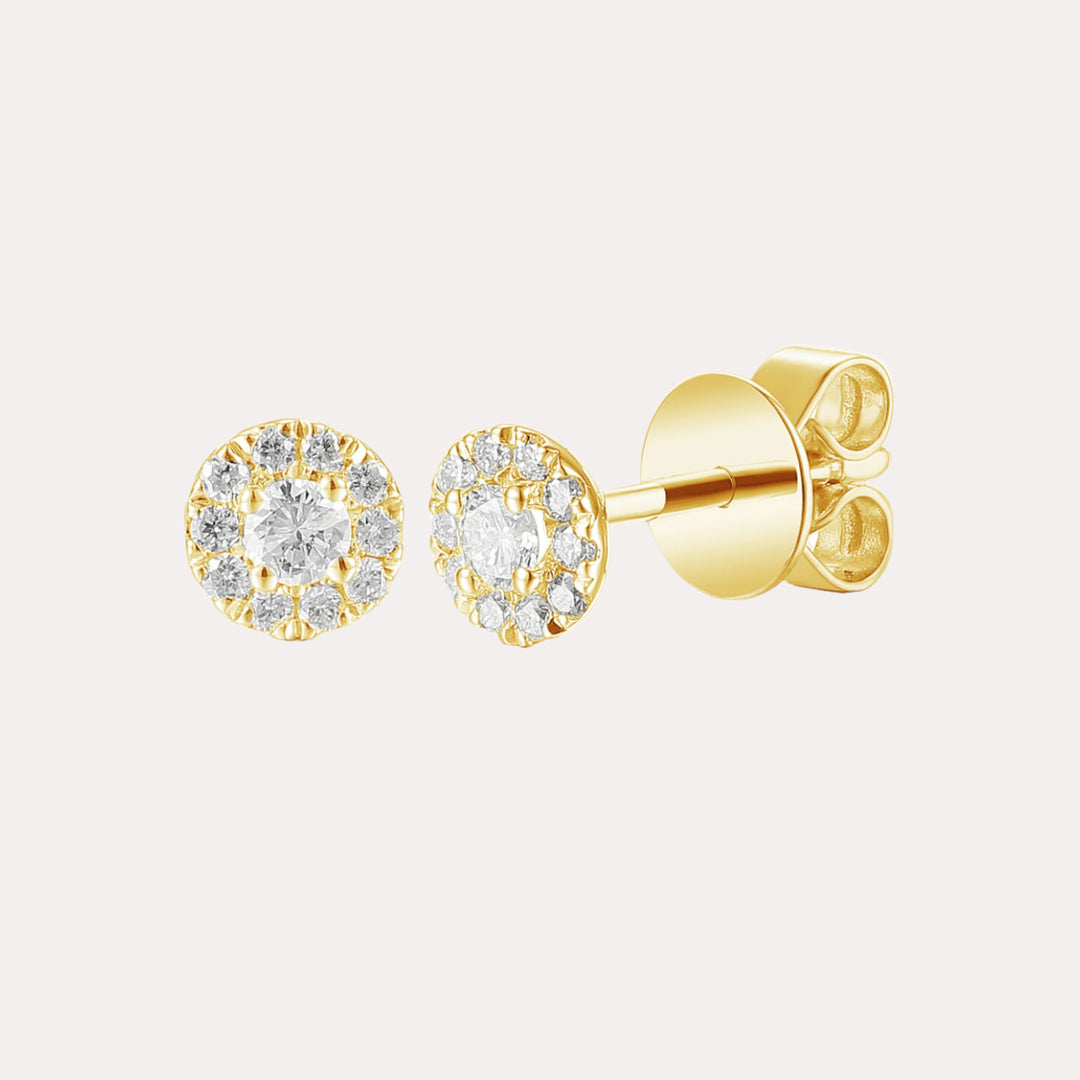 Round Diamond Halo Stud Earrings In 18K Gold