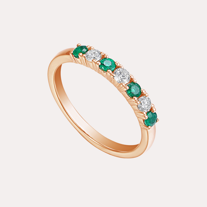 Emerald & Round Brilliant Cut 7 Stone Eternity Ring