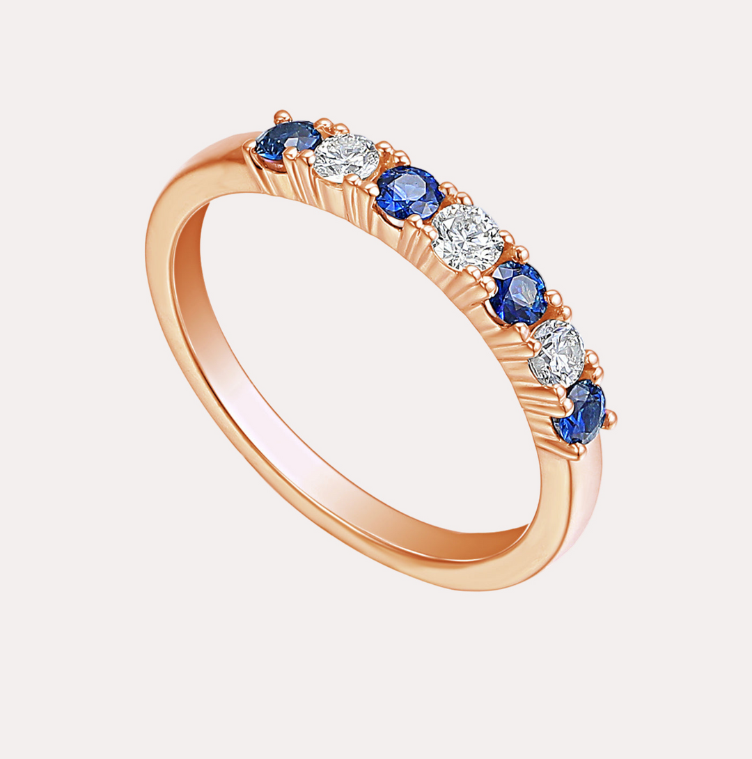 Blue Sapphire & Round Brilliant Cut 7 Stone Eternity Ring