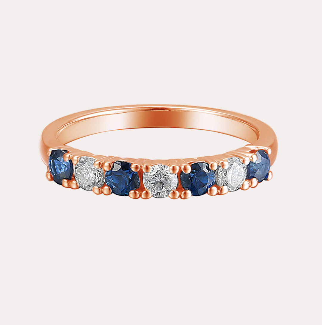 Blue Sapphire & Round Brilliant Cut 7 Stone Eternity Ring