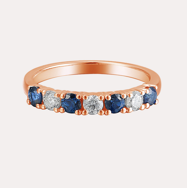 Blue Sapphire & Round Brilliant Cut 7 Stone Eternity Ring