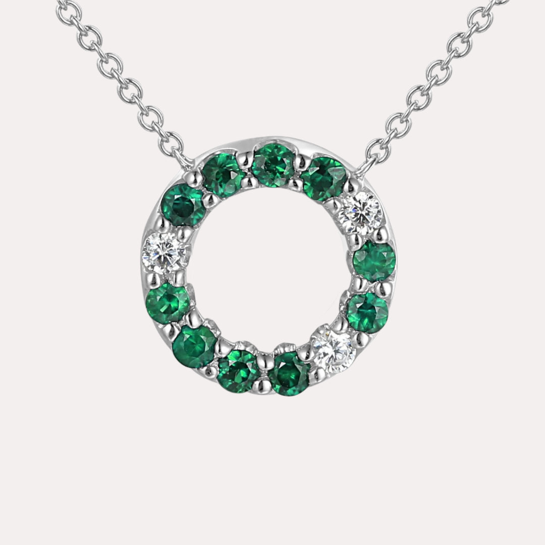 Emerald & Diamond Circle Necklace In 18K Gold