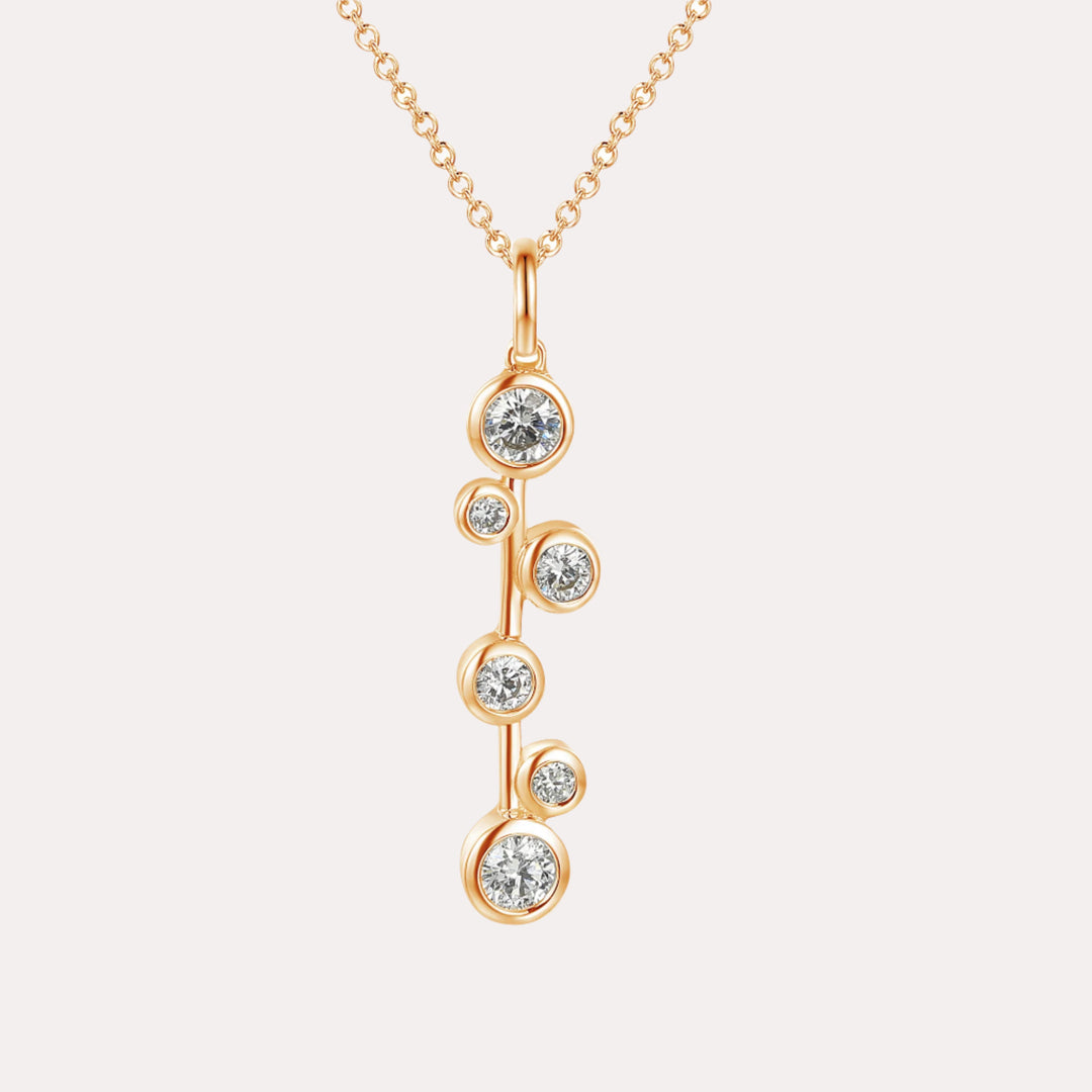 Round Diamond Bubble Stem Drop Pendant Necklace In 18K Gold