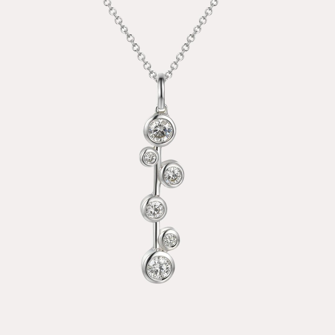 Round Diamond Bubble Stem Drop Pendant Necklace In 18K Gold
