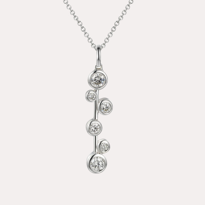Round Diamond Bubble Stem Drop Pendant Necklace In 18K Gold