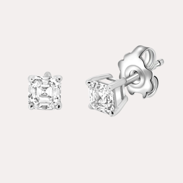 Asscher Diamond Stud Earrings In 18K White Gold