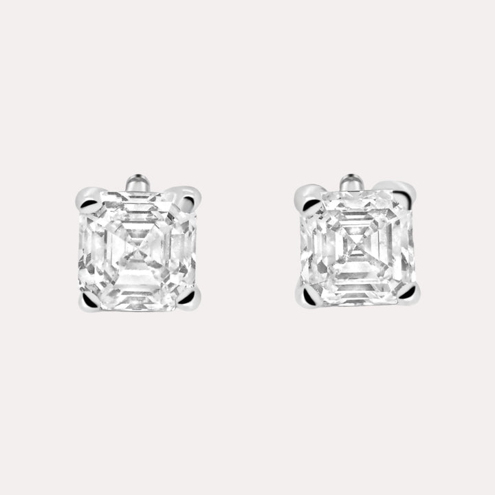 Asscher Diamond Stud Earrings In 18K White Gold 