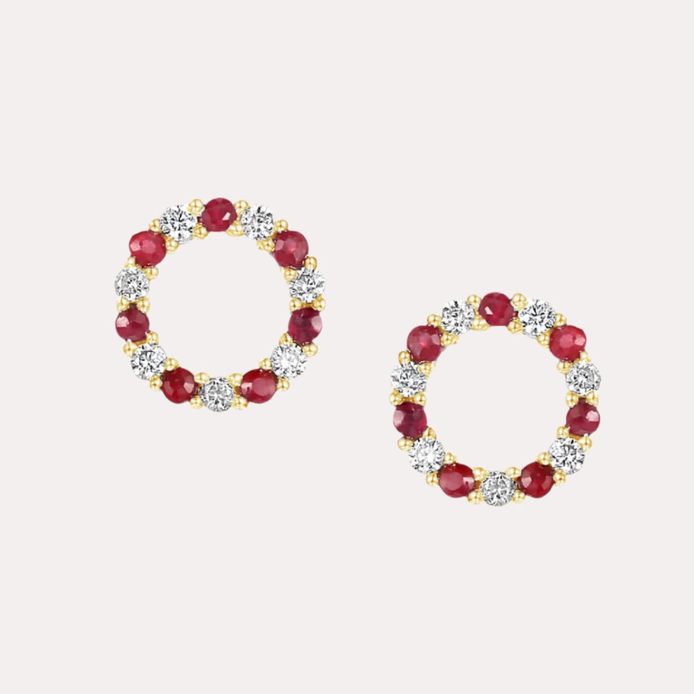 Blue Sapphire & Diamond Circle Earrings In 18K Gold - The Jewelyst. - Blue Sapphire & Diamond Circle Earrings In 18K Gold