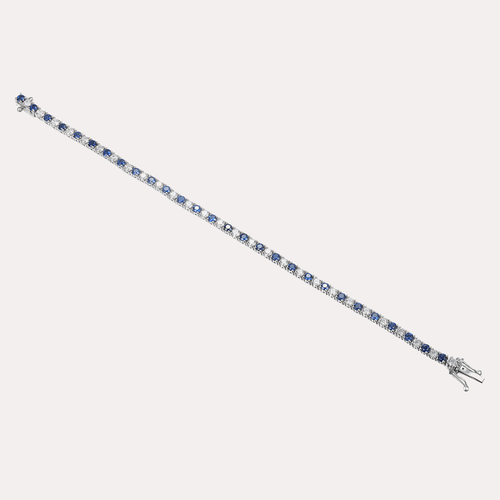Blue Sapphire & Diamond Tennis Bracelet In 18K Gold - The Jewelyst. - Blue Sapphire & Diamond Tennis Bracelet In 18K Gold