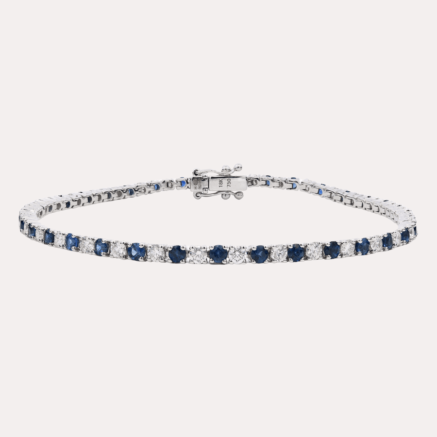 Blue Sapphire & Diamond Tennis Bracelet In 18K Gold - The Jewelyst. - Blue Sapphire & Diamond Tennis Bracelet In 18K Gold
